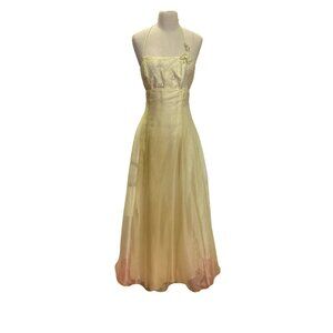 Vintage Zum Zum By Niki Livas Yello Halter Gown With Butterfly Accents Lace-Up B